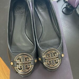 Tory Burch Open Toe Leather Wedge Black